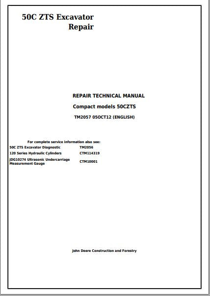 MANUAL DE SERVIÇOS DE OFICINA MECANICA PDF ESCAVADEIRA 50C ZTS - JOHN DEERE
