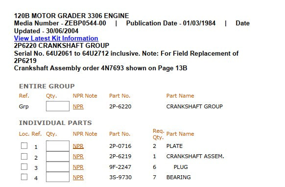 Catalogo de Peças Caterpillar - 120B - Motoniveladora em PDF