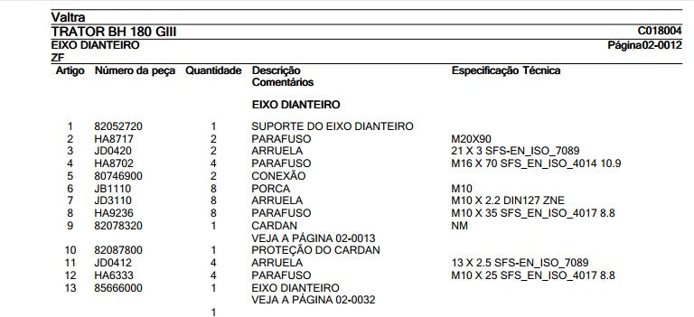 Catálogo Peças Trator BH180 Valtra Bh 180 G3