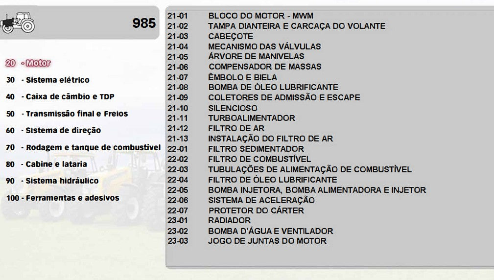 Catálogo Peças Trator Valtra Valmet 985