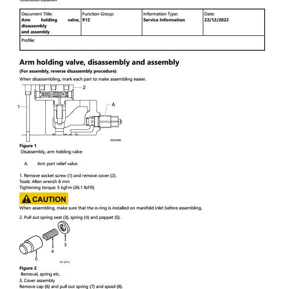 manual de oficina Volvo EC140 LC escavadeira - documentação do cilindros do braço e caçamba
