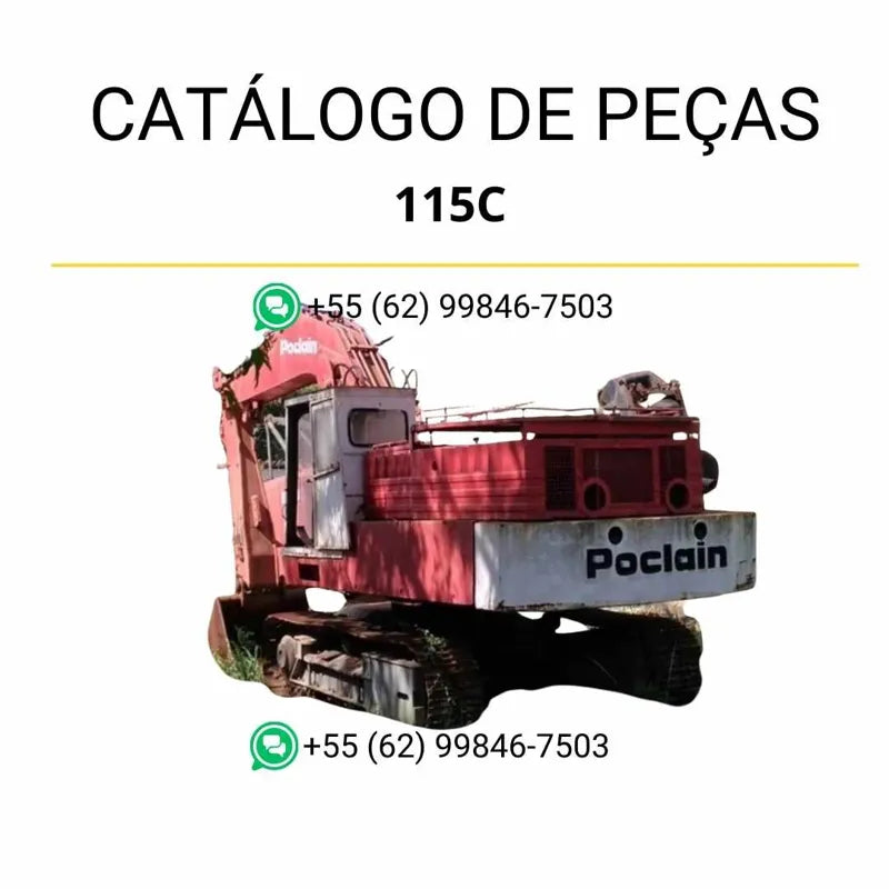 Catálogo de peças Case 115C Escavadeira Poclain em PDF com diagramas técnicos detalhados e lista completa de componentes originais fabricados entre 1974 e 1982.