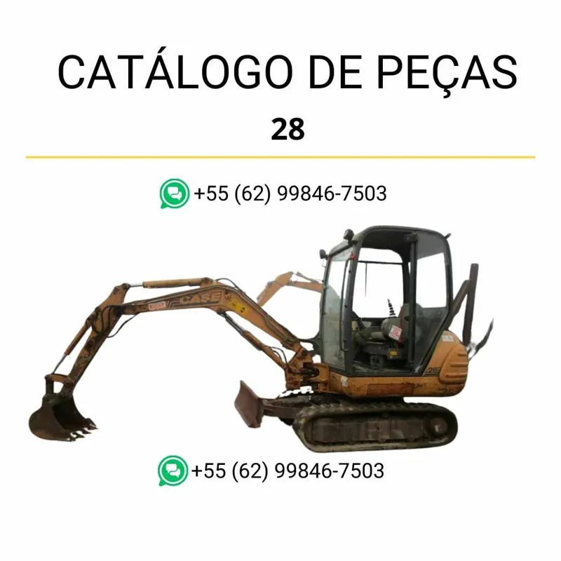 Catálogo de peças CASE 28 em PDF, com ilustrações técnicas detalhadas e identificação completa dos componentes da mini-escavadeira.