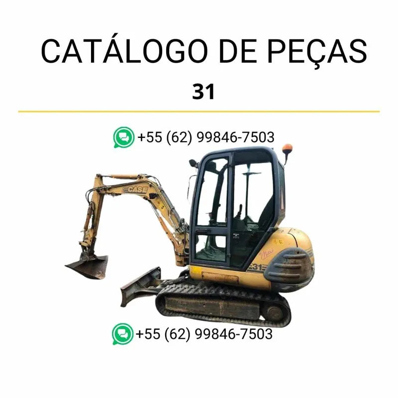 Catálogo de peças CASE 31 em PDF, com diagramas detalhados e identificação completa dos componentes da mini-escavadeira.
