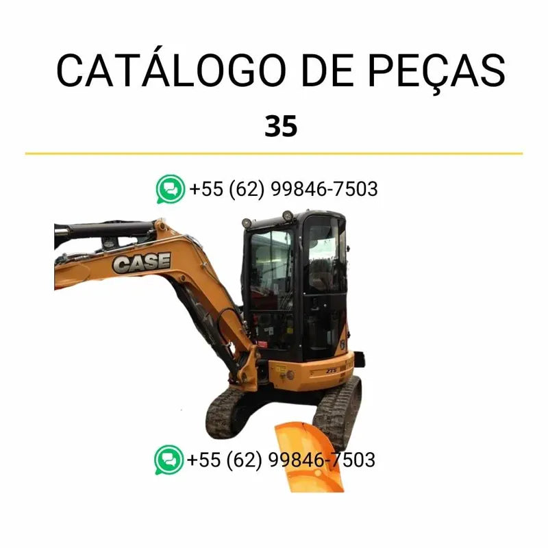 Catálogo de peças CASE 35 em PDF, com vistas explodidas e identificação técnica completa dos componentes da mini-escavadeira.