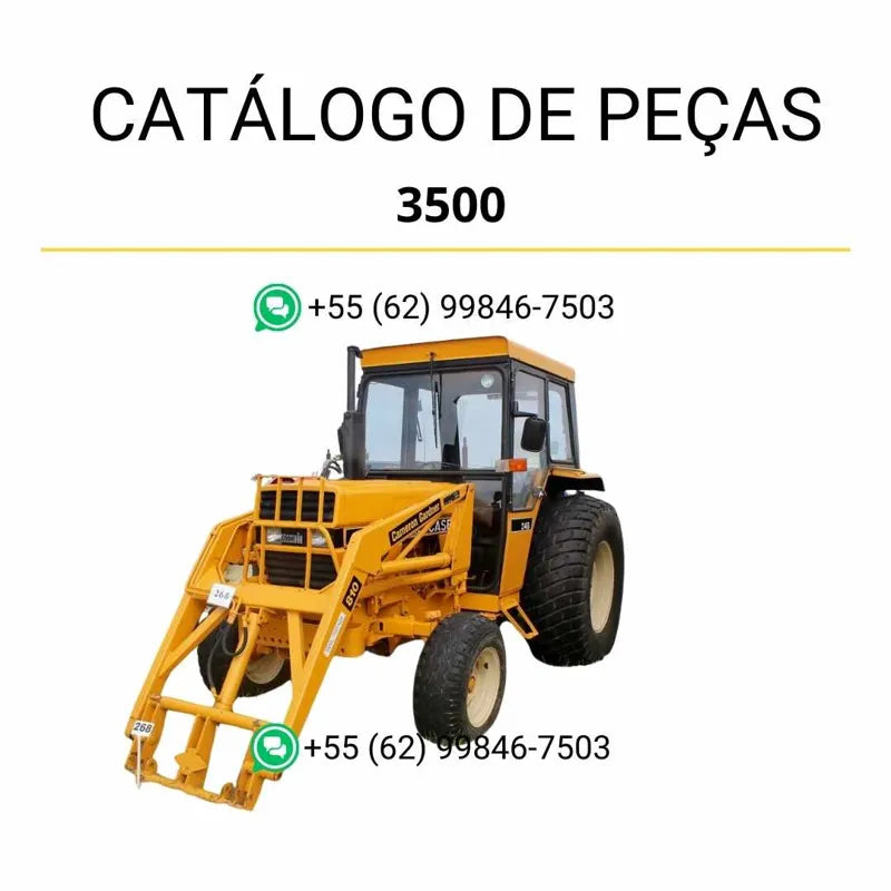 Catálogo de peças CASE 3500 em PDF, com ilustrações técnicas e identificação detalhada dos componentes do trator com carregadeira.
