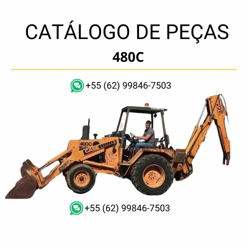 Catálogo de peças CASE 480C em PDF com diagramas completos e identificação detalhada dos componentes da retrocarregadeira 1976–1980.