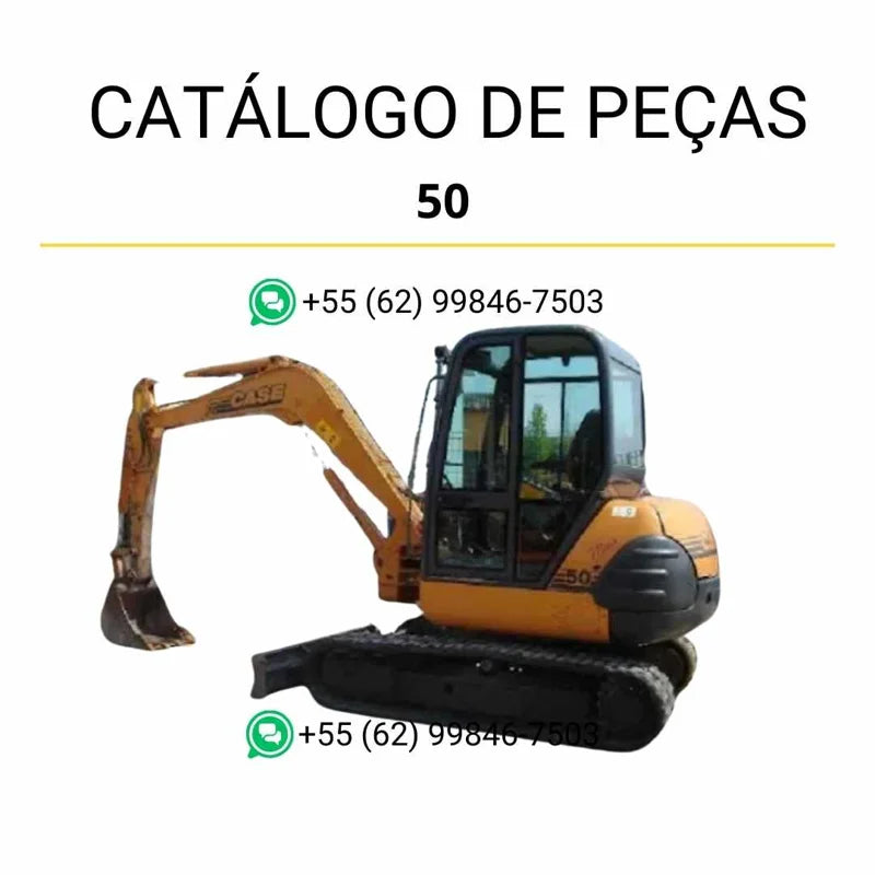 Catálogo de peças CASE 50 em PDF, com ilustrações técnicas e identificação completa dos componentes da mini-escavadeira.