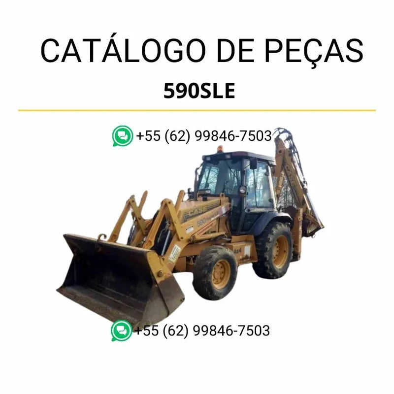 Catálogo de peças CASE 590SLE em PDF com diagramas técnicos e identificação detalhada dos componentes da retrocarregadora 1997–2001.