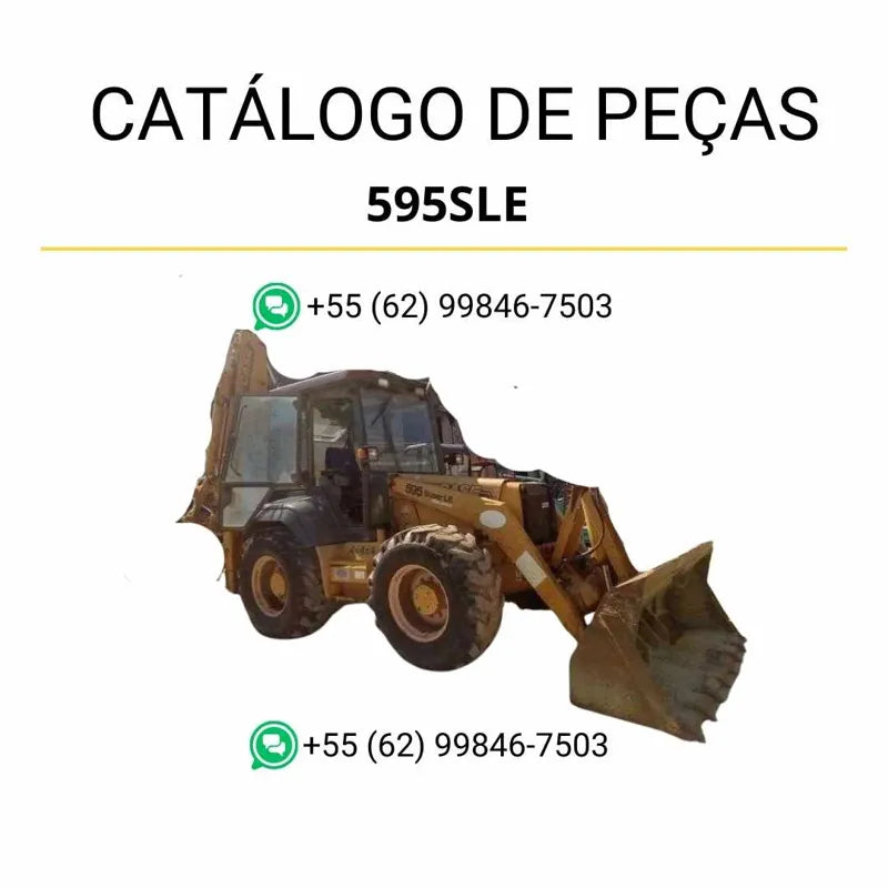 Catálogo de peças CASE 595SLE em PDF com ilustrações técnicas e identificação completa dos componentes da retrocarregadora 1997–2001.