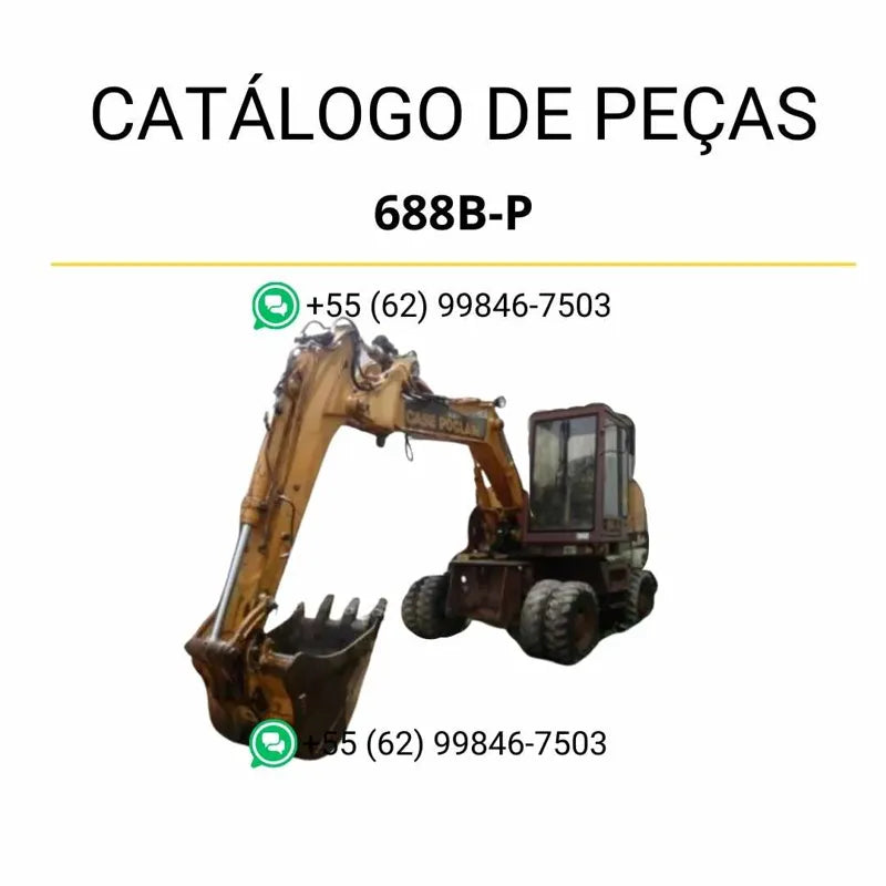 Catálogo de peças Case 688B P Escavadeira em PDF com ilustrações técnicas detalhadas e lista completa de componentes originais fabricados entre 1993 e 1996.