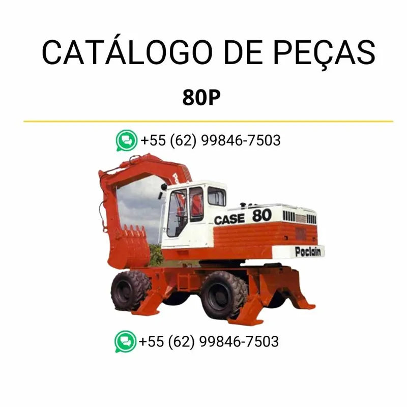 Catálogo de peças Case 80P Escavadeira Poclain em PDF com ilustrações detalhadas e lista de componentes originais das séries 74 a 89.
