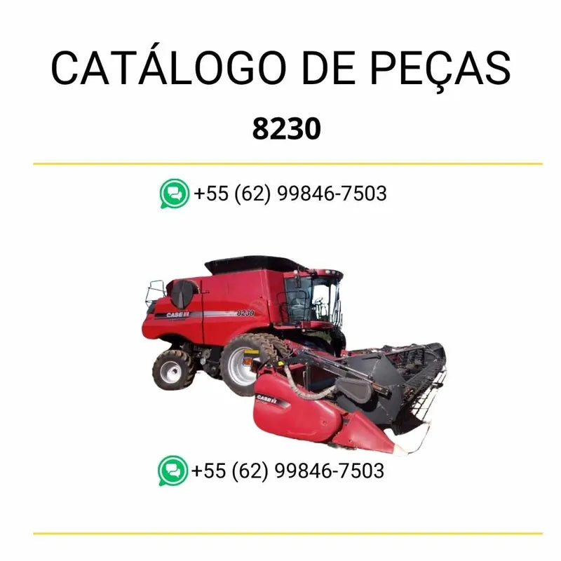 Catálogo de peças da colheitadeira Case 8230 (2012–2014) em PDF, com diagramas técnicos detalhados e lista completa de componentes originais.