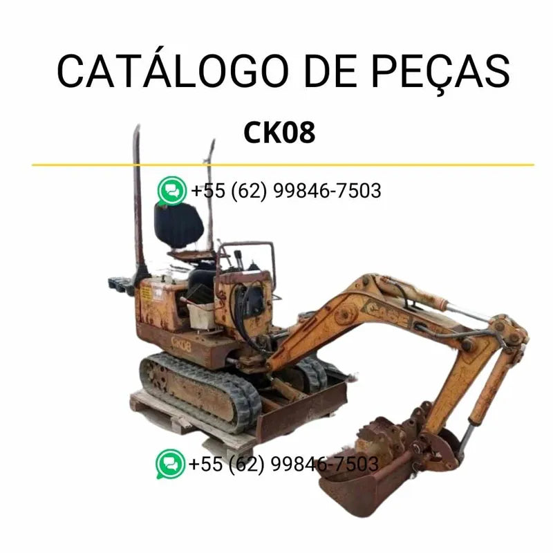 Catálogo de peças Case CK08 em PDF, contendo diagramas técnicos e relação completa de componentes originais da escavadeira de esteiras.