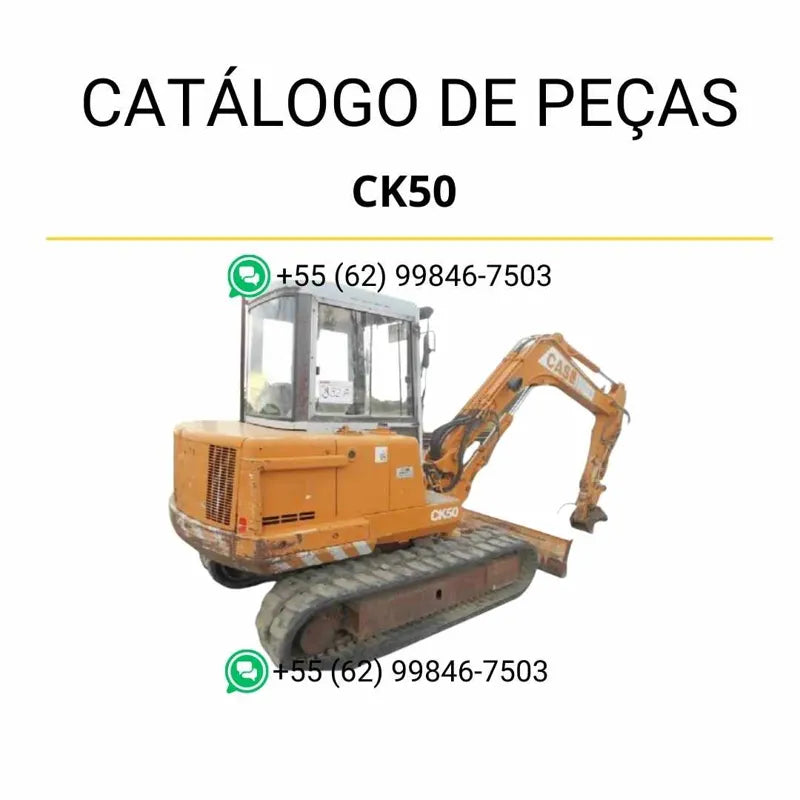 Catálogo de peças Case CK50 em PDF, contendo ilustrações técnicas detalhadas e lista completa dos componentes originais da escavadeira de esteiras.