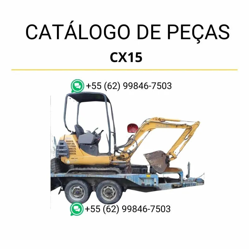 Catálogo de peças CASE CX15 em PDF, com diagramas detalhados e identificação técnica completa da mini-escavadeira.