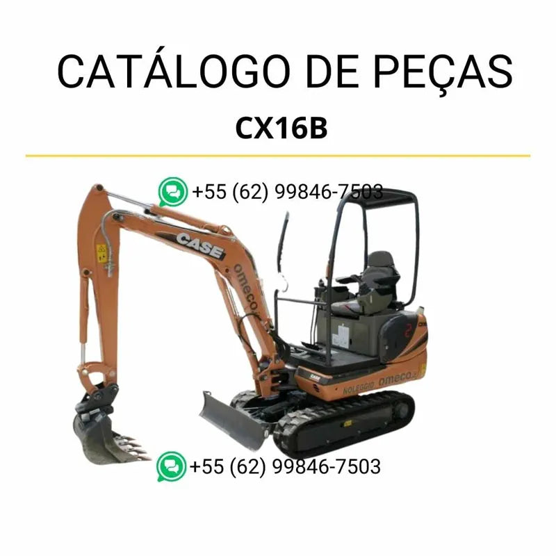 Catálogo de peças CASE CX16B em PDF, com ilustrações técnicas e lista completa de componentes originais da mini-escavadeira.