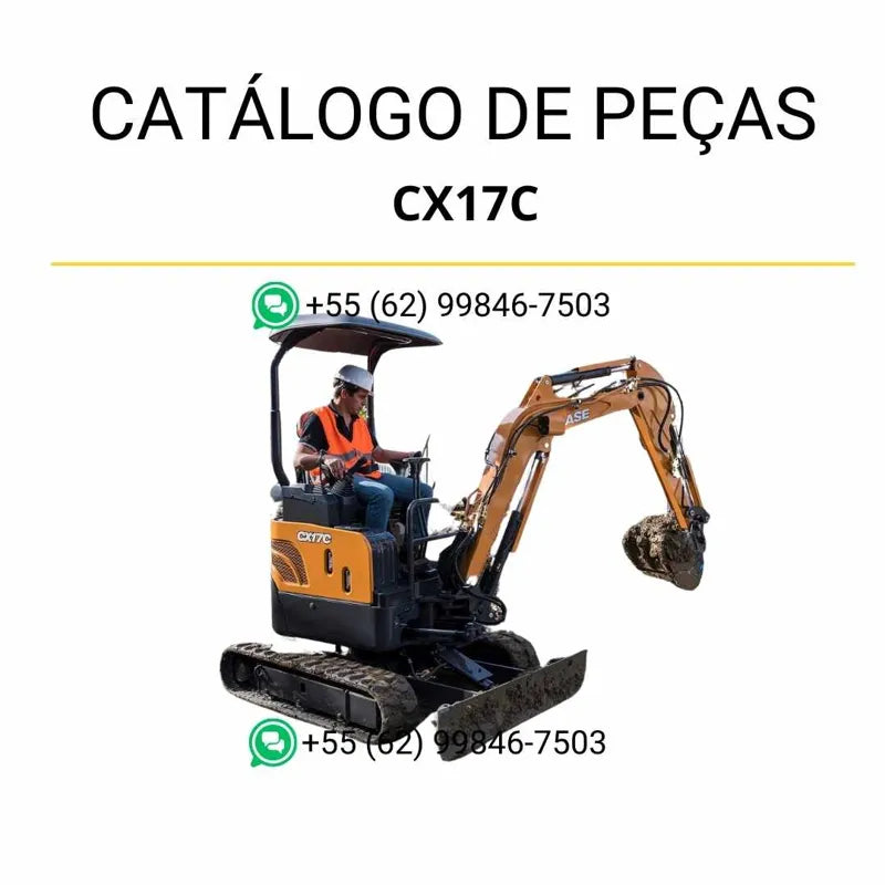 Catálogo de peças CASE CX17C em PDF, com diagramas técnicos e identificação detalhada dos componentes da mini-escavadeira TIER 4.