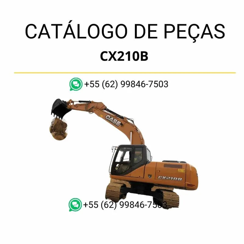 Catálogo de peças Case CX210B Crawler Excavator em PDF, com vistas explodidas, códigos originais e ilustrações técnicas completas.