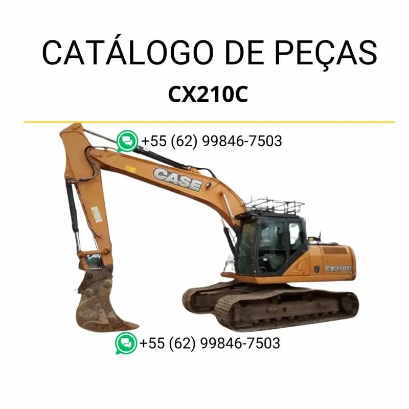 Catálogo de peças Case CX210C TIER 3 em PDF, com ilustrações técnicas, listas completas de componentes e vistas explodidas originais da escavadeira.
