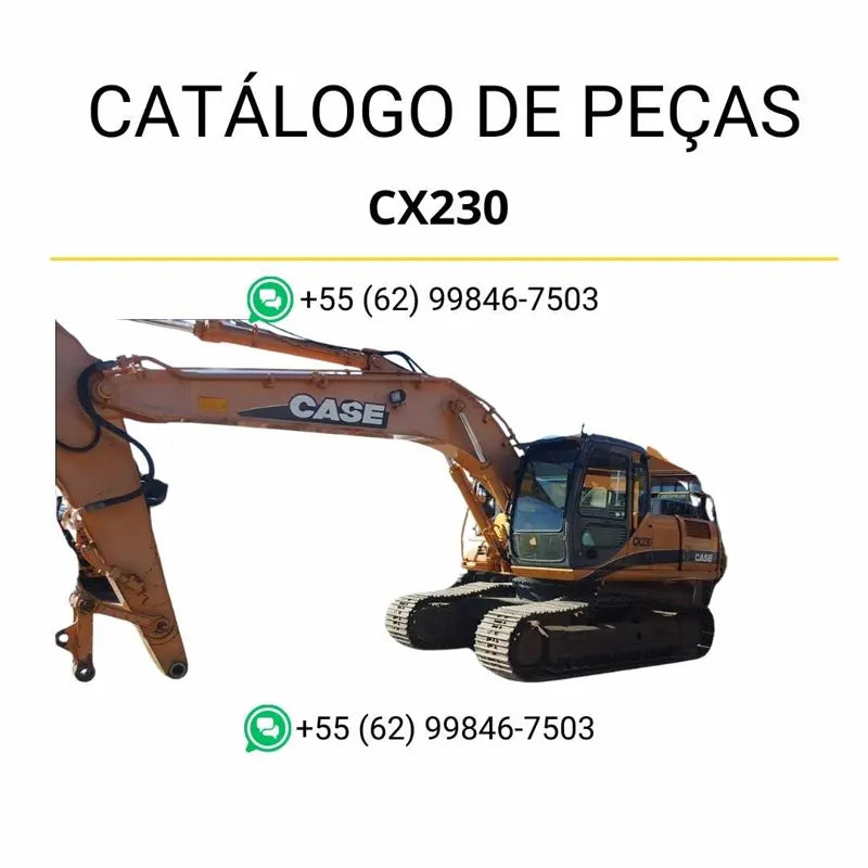 Catálogo de peças Case CX230 em PDF, com diagramas técnicos e relação completa de componentes originais da escavadeira de esteiras.