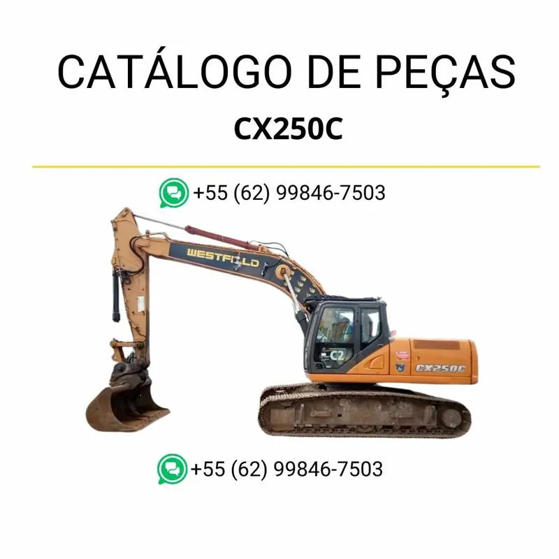 Catálogo de peças Case CX250C TIER 4 em PDF, com diagramas técnicos, vistas explodidas e lista completa de componentes originais da escavadeira.