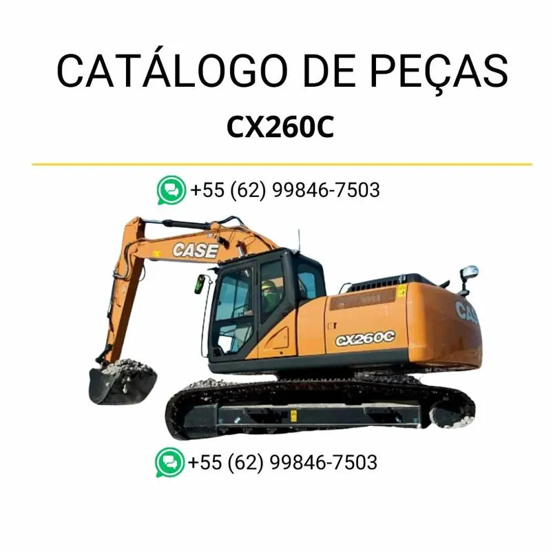 Catálogo de peças Case CX260C TIER 3 em PDF, com vistas explodidas, identificação de componentes e ilustrações técnicas detalhadas da escavadeira.