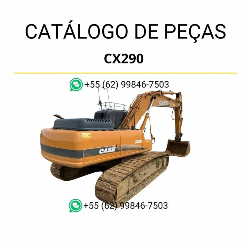 Catálogo de peças Case CX290 em PDF, com diagramas ilustrados e lista completa de componentes originais da escavadeira de esteiras.