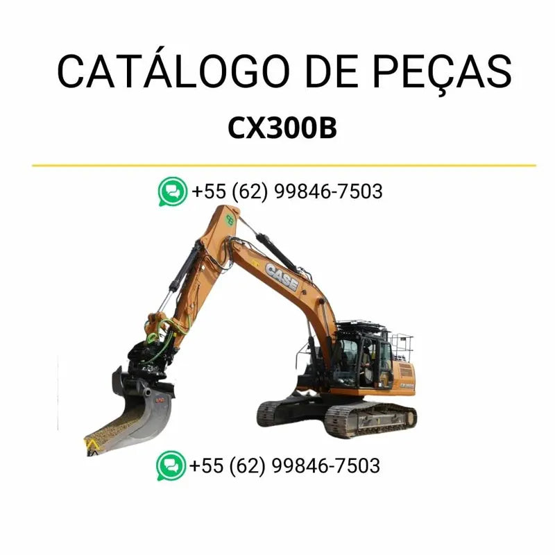 Catálogo de peças Case CX300B TIER III em PDF, com ilustrações técnicas completas e lista detalhada de componentes originais da escavadeira.