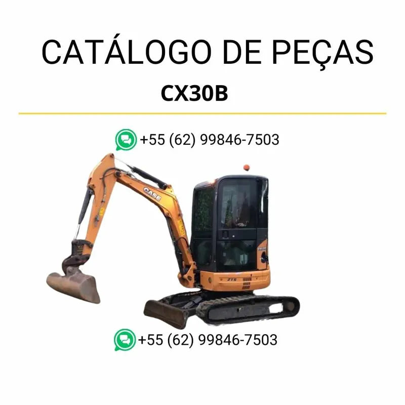 Catálogo de peças CASE CX30B Series 2 em PDF, com diagramas técnicos e identificação completa dos componentes da mini-escavadeira.