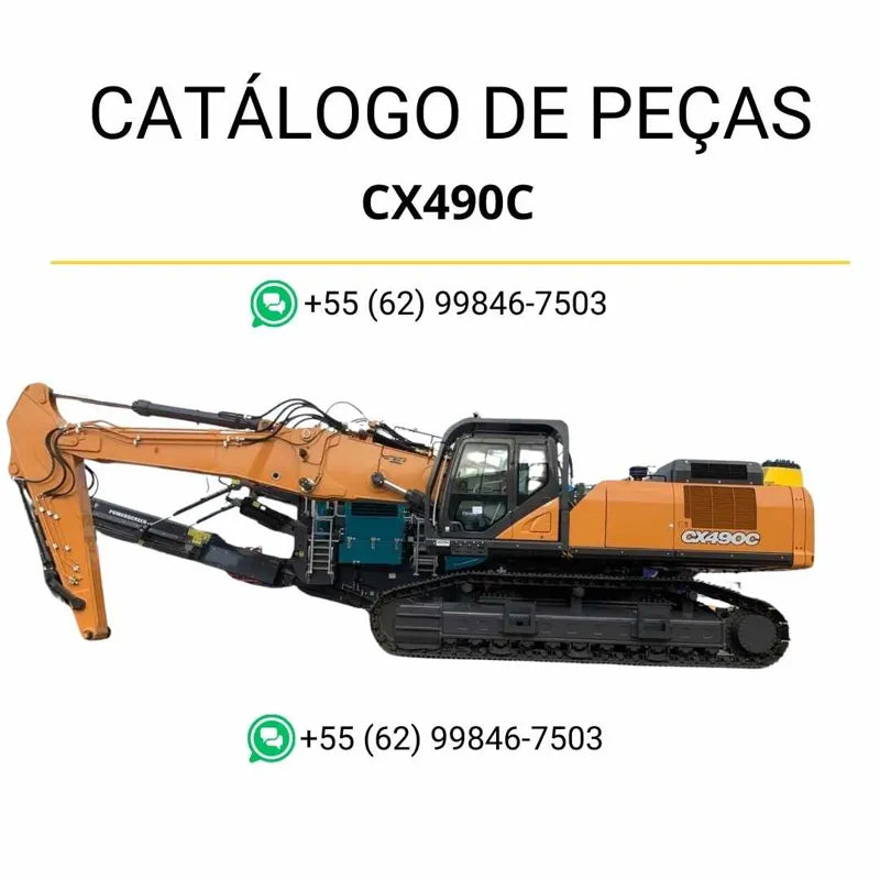 Catálogo de peças Case CX490C TIER 3 em PDF, contendo diagramas OEM detalhados, ilustrações técnicas completas e lista de componentes originais da escavadeira.