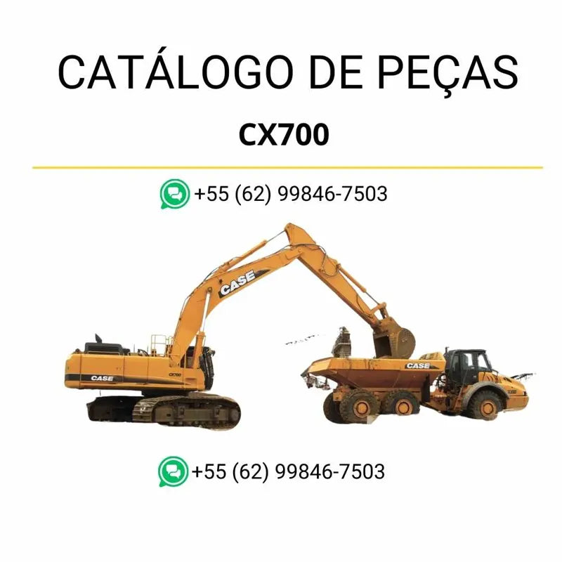 Catálogo de peças Case CX700 em PDF com diagramas técnicos detalhados e lista completa de componentes originais da escavadeira de esteiras.