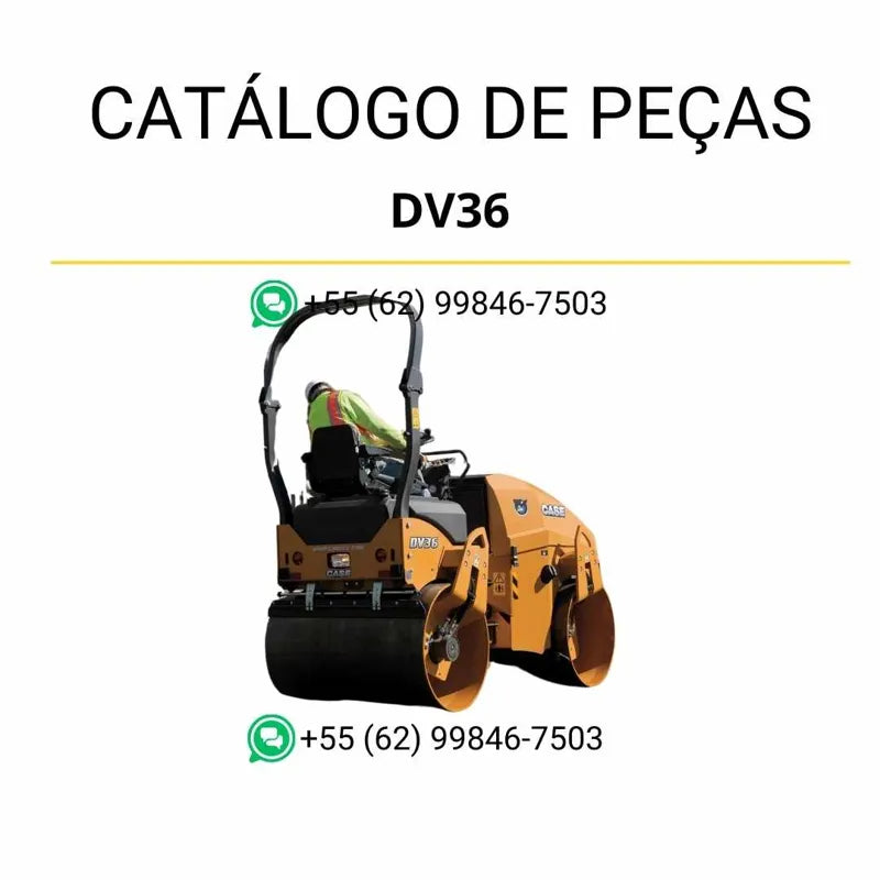 Catálogo de peças CASE DV36 em PDF com identificação do rolamento vibratório, ilustrações técnicas e componentes originais detalhados