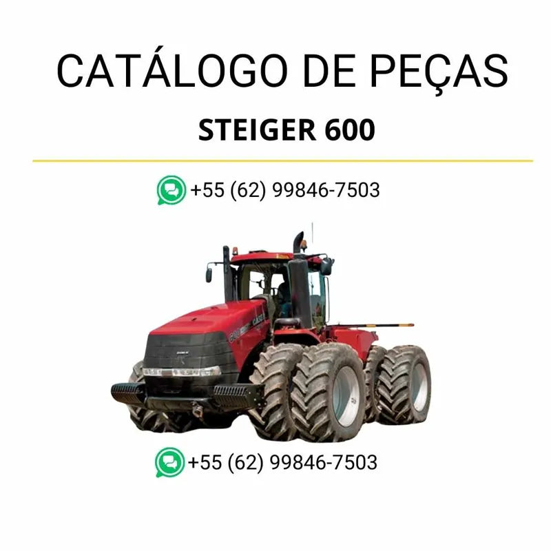 Catálogo de peças CASE IH Steiger 600 Dup Trac 2011-2014 em PDF, com diagramas técnicos precisos, ilustrações detalhadas e lista completa de componentes originais do trator.