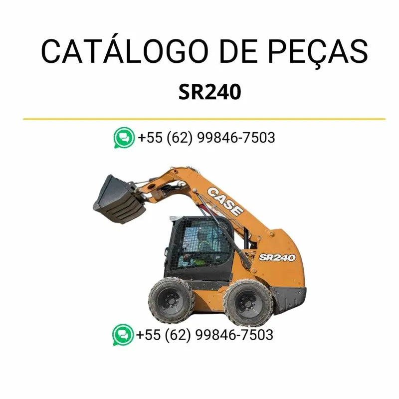 Catálogo de peças CASE SR240 em PDF, com ilustrações técnicas e identificação completa dos componentes da minicarregadeira TIER 4B.