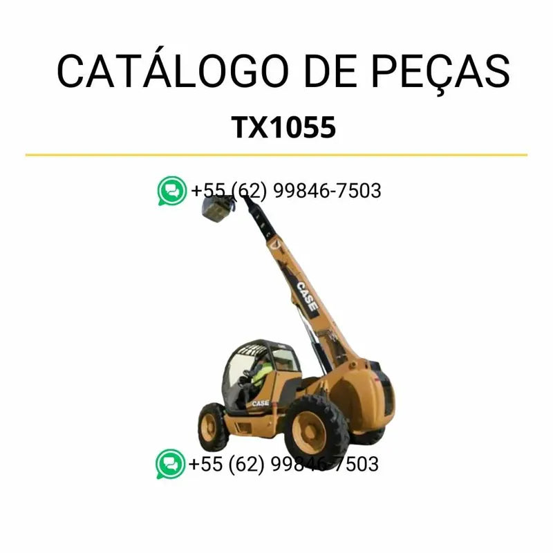Catálogo de peças CASE TX1055 em PDF, com vistas técnicas detalhadas e identificação completa dos componentes do empilhador telescópico.