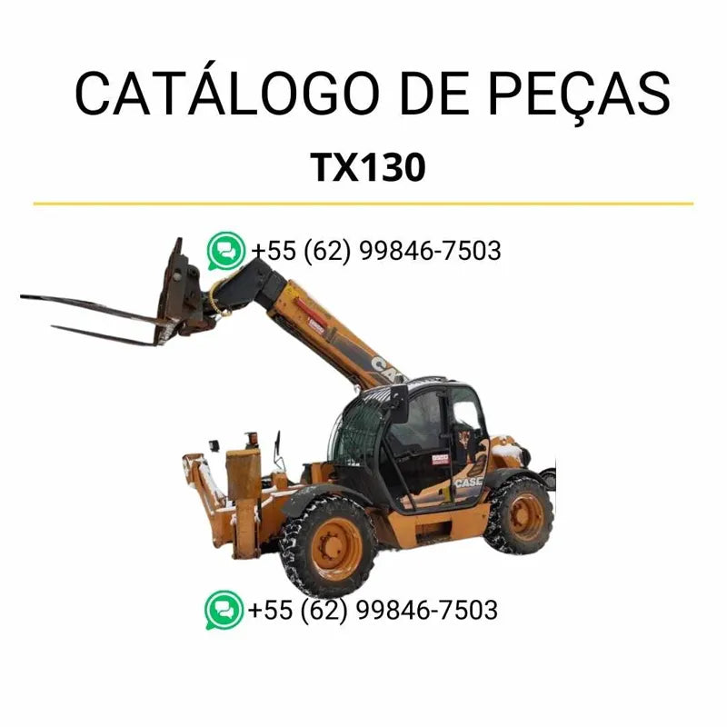 Catálogo de peças CASE TX130 em PDF, com diagramas completos e identificação detalhada dos componentes do empilhador telescópico.