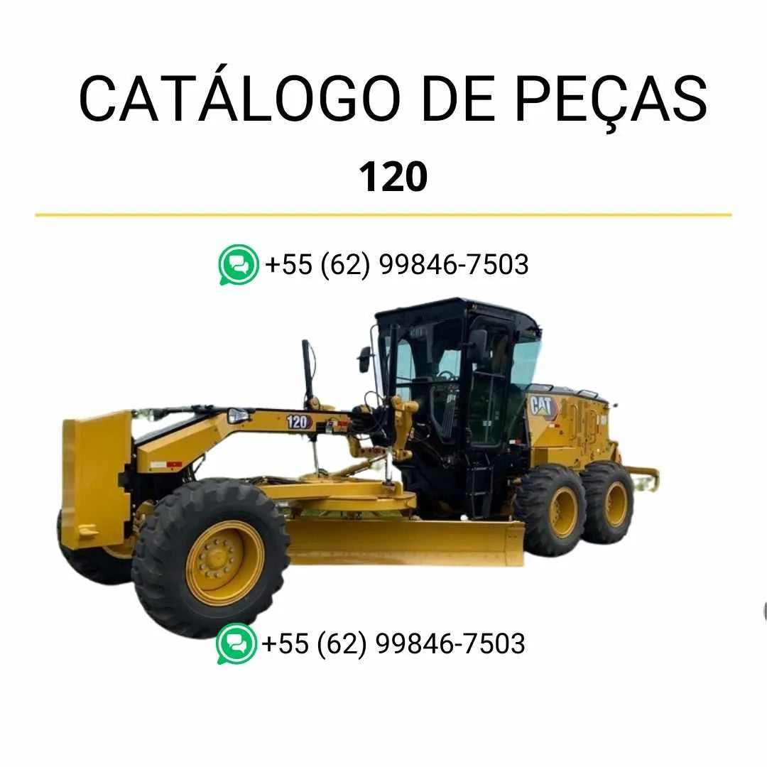 Catálogo de peças Caterpillar 120 em PDF com ilustrações detalhadas e identificação completa dos componentes originais da motoniveladora.