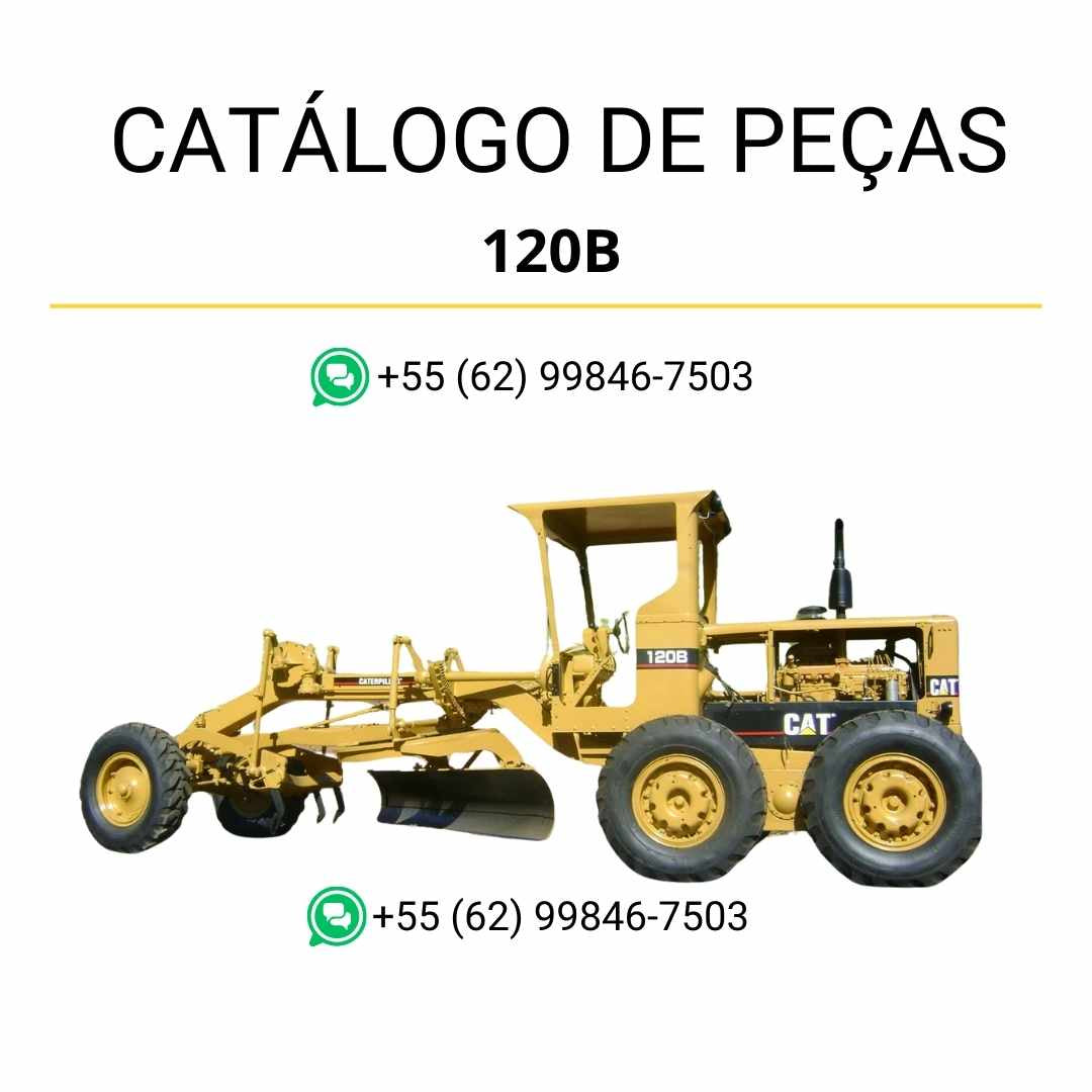 Catálogo de peças em PDF da motoniveladora Caterpillar 120B com vistas explodidas e códigos originais para manutenção e reposição