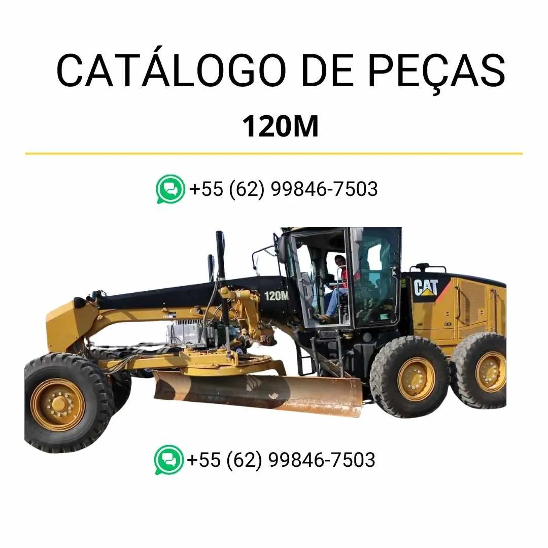 Catálogo de peças Caterpillar 120M em PDF com ilustrações técnicas completas e identificação detalhada dos componentes originais da motoniveladora.