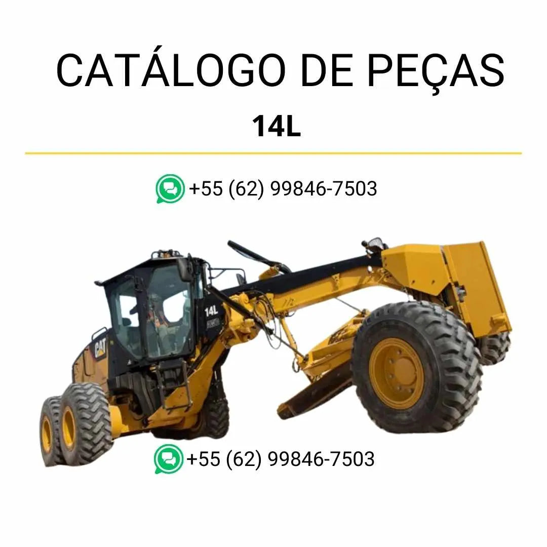 Catálogo de peças Caterpillar 14L motoniveladora em PDF com ilustrações detalhadas e lista completa de componentes originais para manutenção.