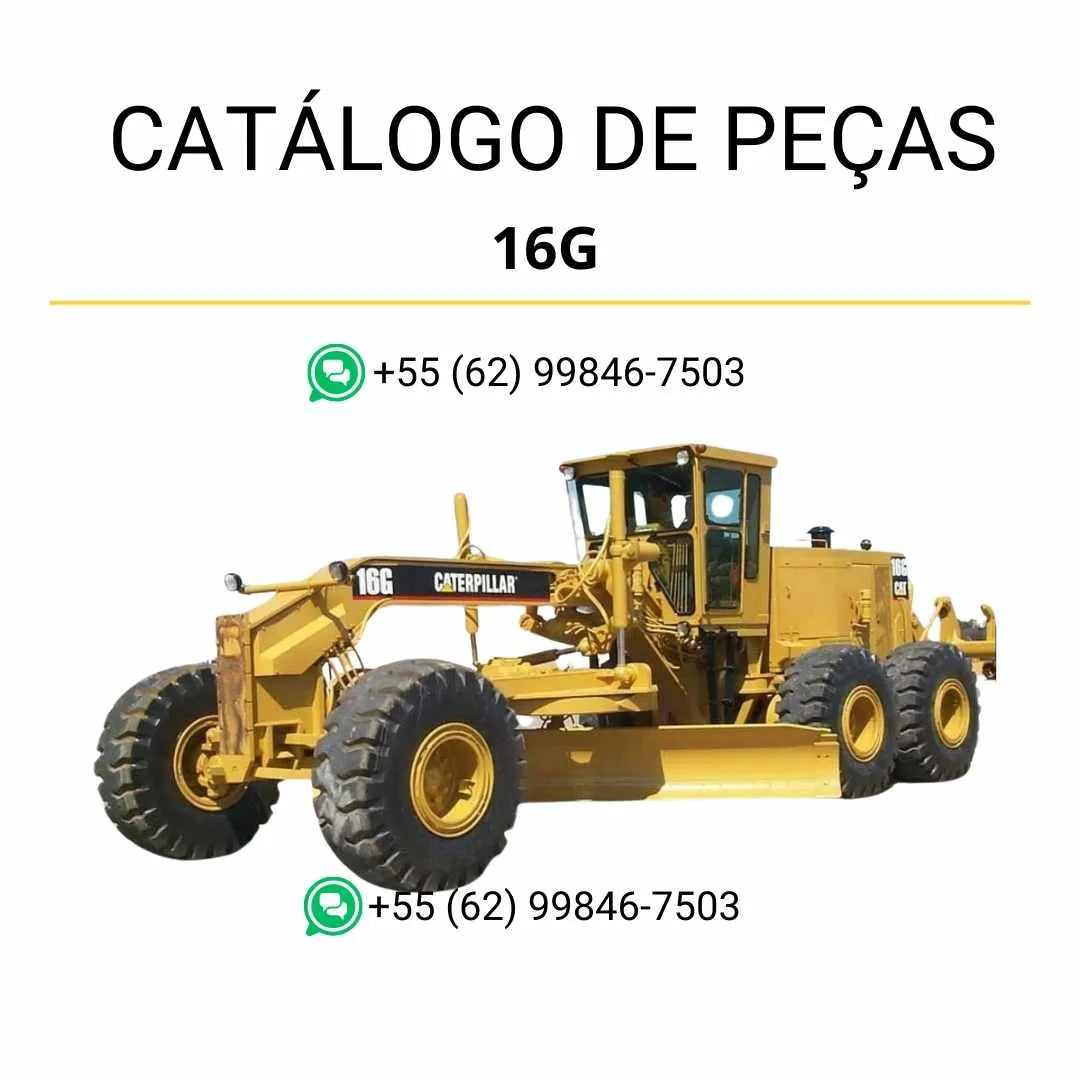 Catálogo de peças Caterpillar 16G motoniveladora em PDF com ilustrações técnicas precisas e identificação completa dos componentes originais.