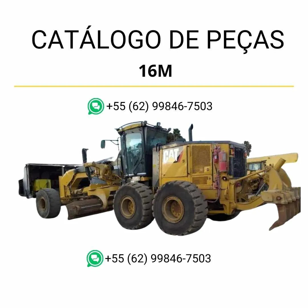Catálogo de peças Caterpillar 16M motoniveladora em PDF com ilustrações técnicas detalhadas e identificação completa dos componentes.