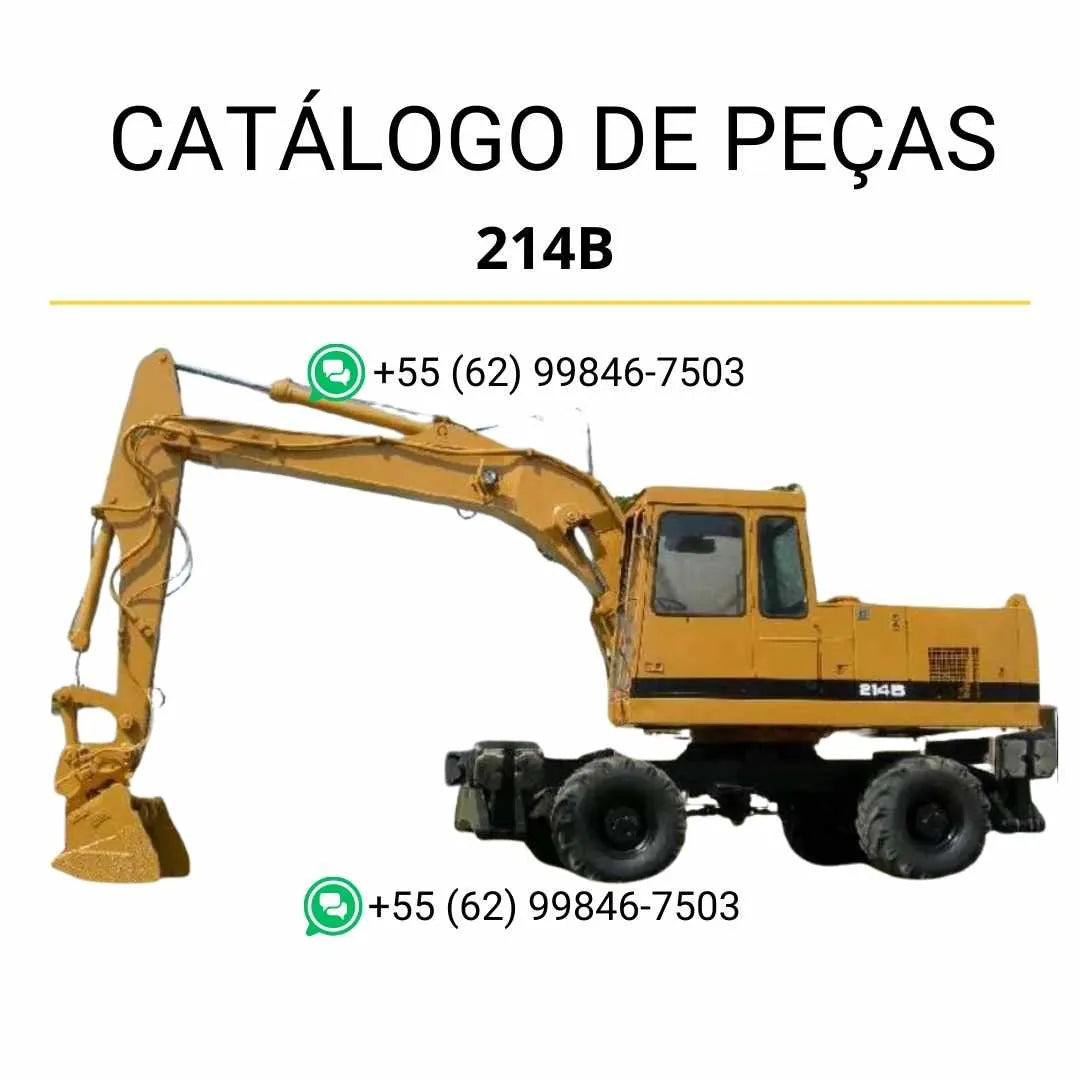 Catálogo de peças Caterpillar 214B em PDF, com ilustrações técnicas completas e lista detalhada de componentes originais da escavadeira.