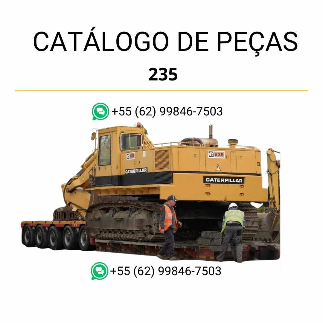 Catálogo de peças Caterpillar 235 para escavadeira em PDF com diagramas detalhados e lista de componentes originais.