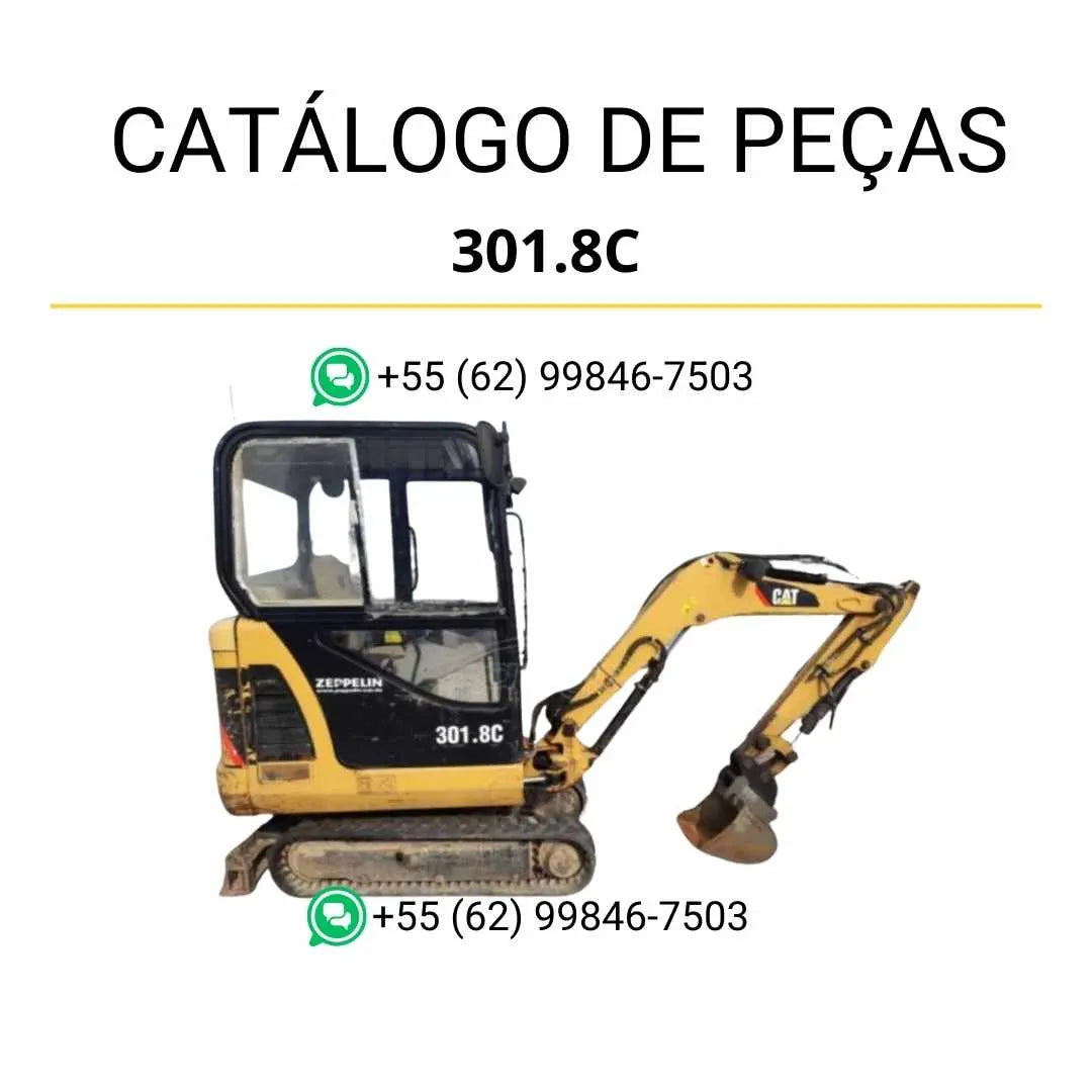 Catálogo de peças Caterpillar 301.8C mini escavadeira hidráulica em PDF com diagramas completos, vistas explodidas e identificação detalhada de componentes originais.