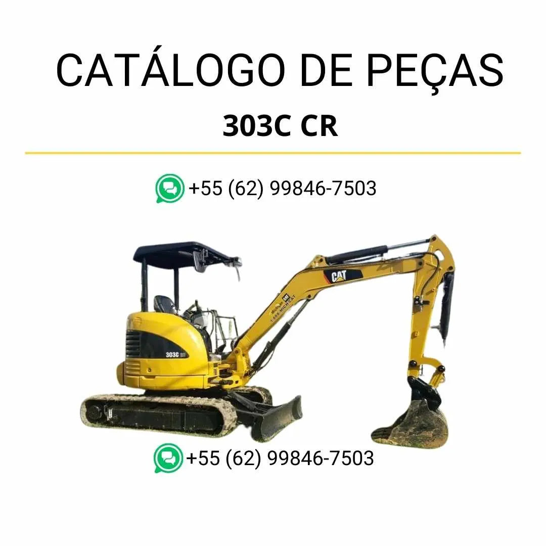 Catálogo de peças Caterpillar 303C CR mini escavadeira hidráulica em PDF com diagramas completos, vistas explodidas e lista detalhada de componentes originais.