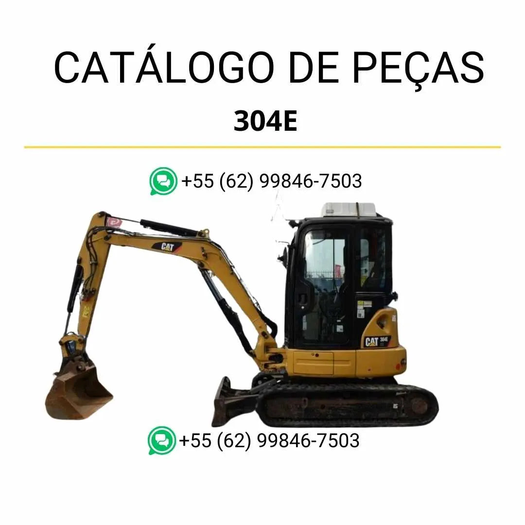 Catálogo de peças Caterpillar 304E mini escavadeira hidráulica em PDF com ilustrações detalhadas, códigos originais e vistas explodidas de componentes.