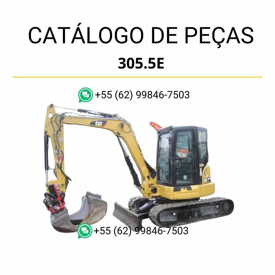 Catálogo de peças Caterpillar 305.5E mini escavadeira hidráulica em PDF com ilustrações detalhadas, códigos originais e vistas explodidas de componentes.