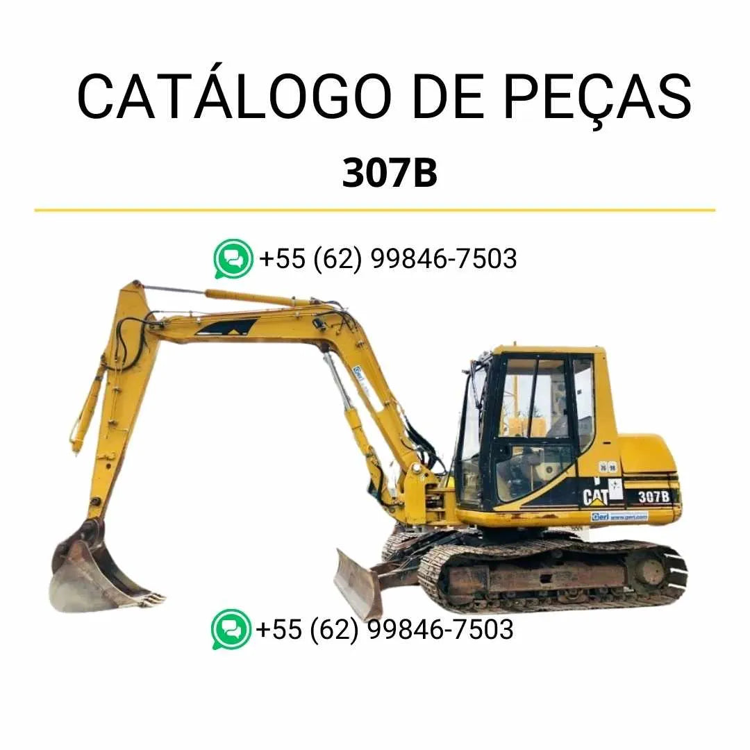 Catálogo de peças Caterpillar 307B mini escavadeira hidráulica em PDF com diagramas completos, ilustrações detalhadas e identificação de componentes originais.